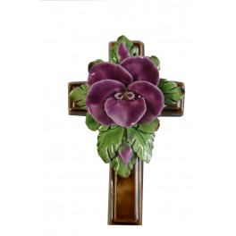 Croix et pensée en céramique 14 cm